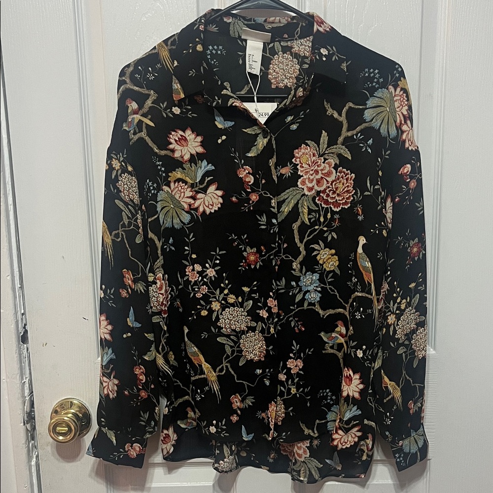 H&M Black Floral Blouse